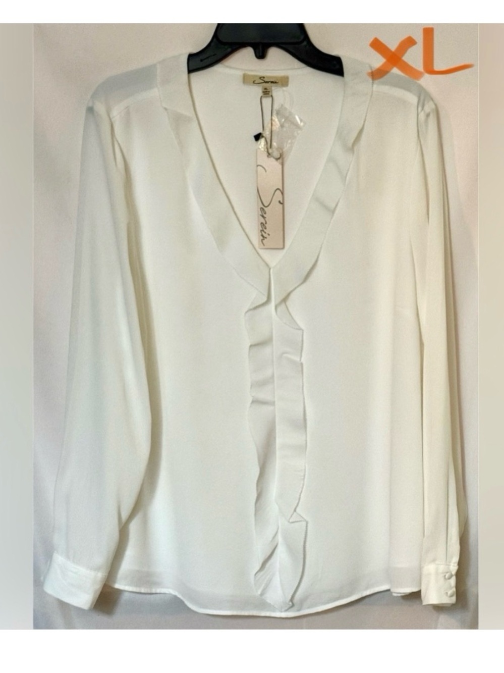 Serein Elegant Cream Blouse with Ruffle Detail (Bin 2)